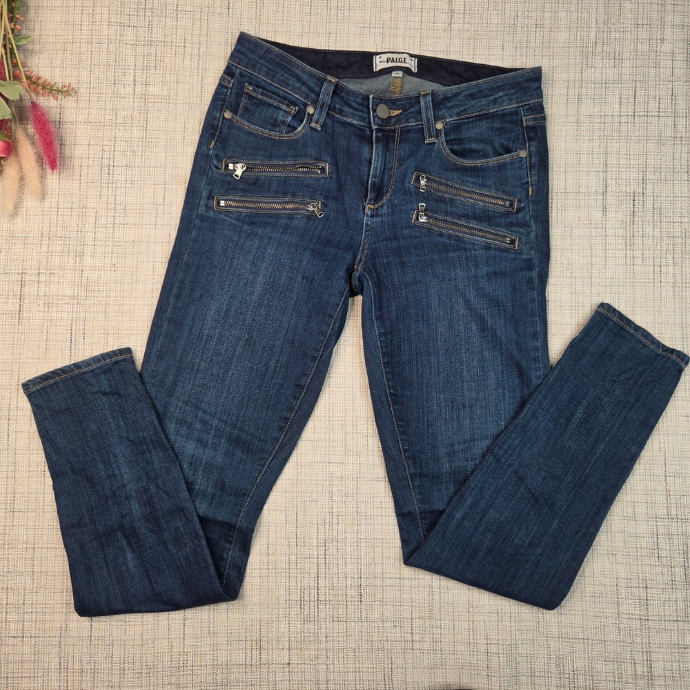 Paige Edgemont Ultra Skinny Moto Jeans Lange No Whiskers Dark Blue Size‎ 28